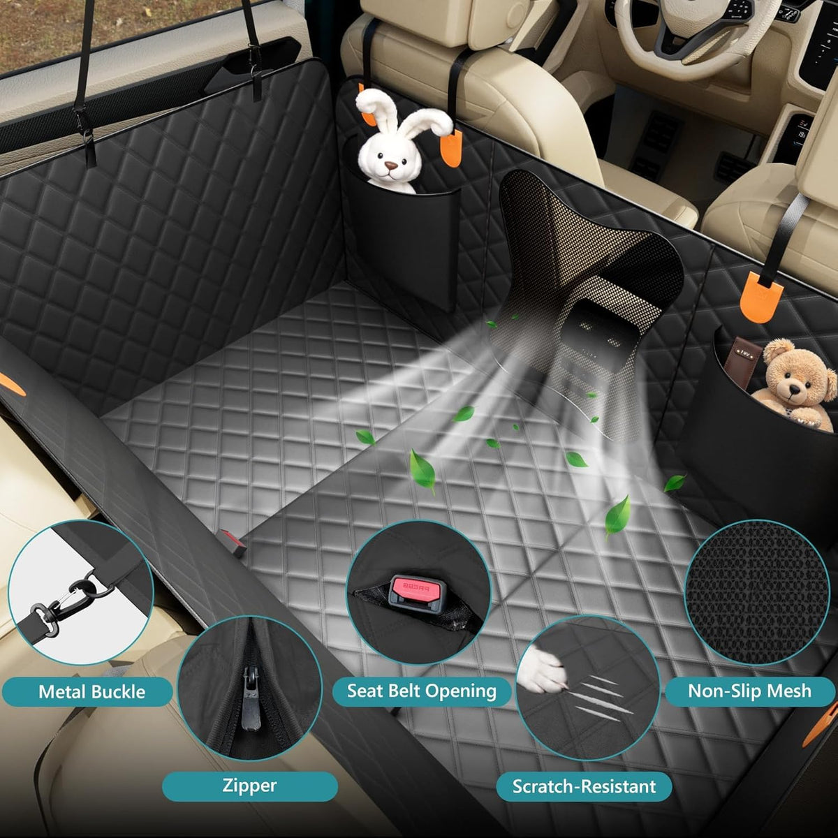 Waterproof Dog Car Seat Cover for Back Seat – Heavy Duty Back Seat Extender for Dogs with Hard