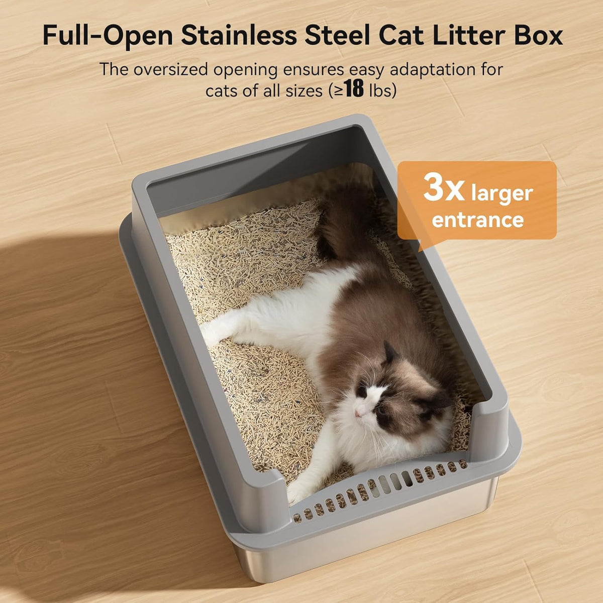 28" Extra Large XXL Stainless Steel Cat Litter Boxes with Lid Metal Cat Litterbox Pan for Big Cats