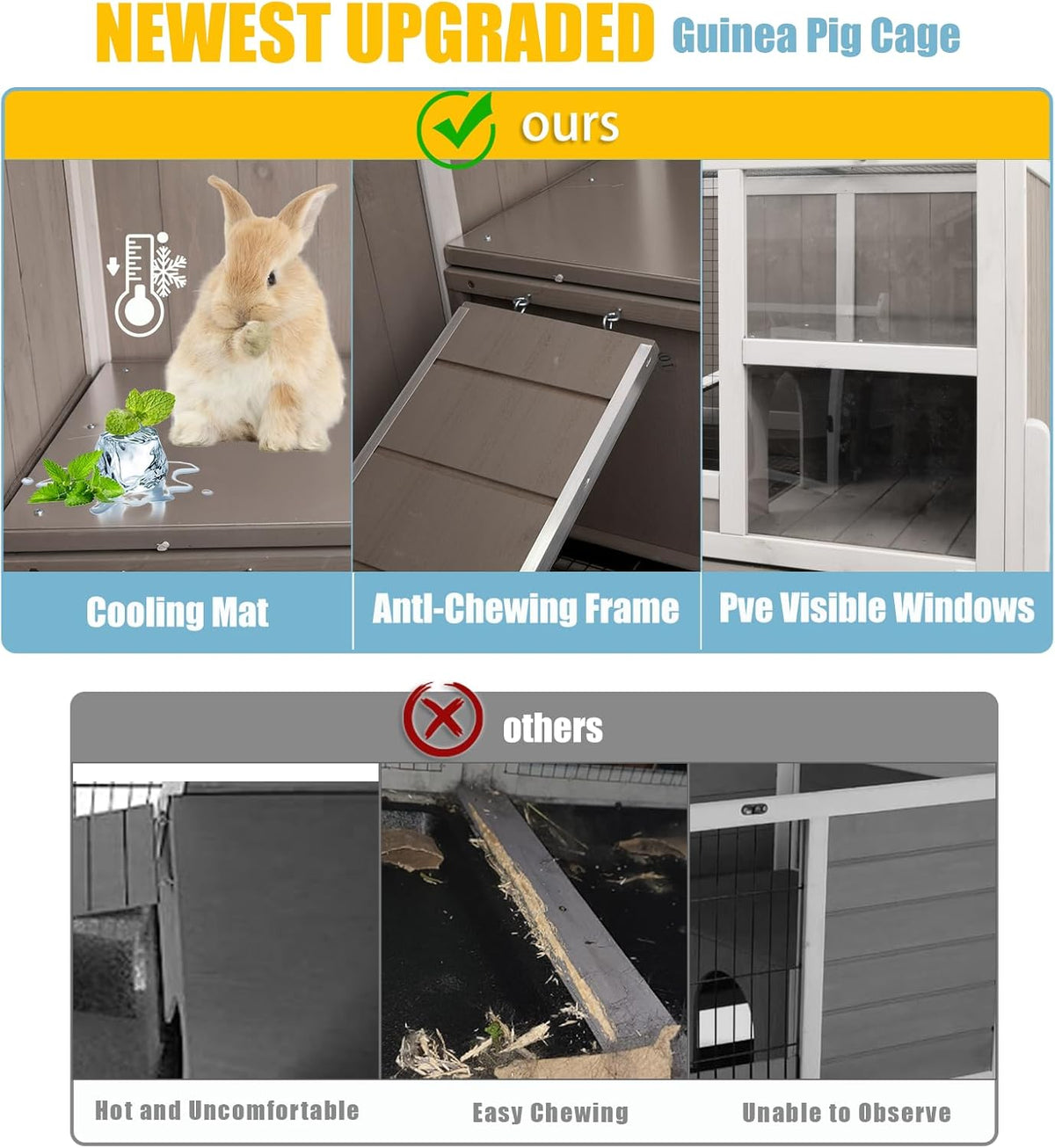 Guinea Pig Cages Indoor, Wooden Guinea Pig Cages with Stand, Rabbit Cage Hutch with Ramp and