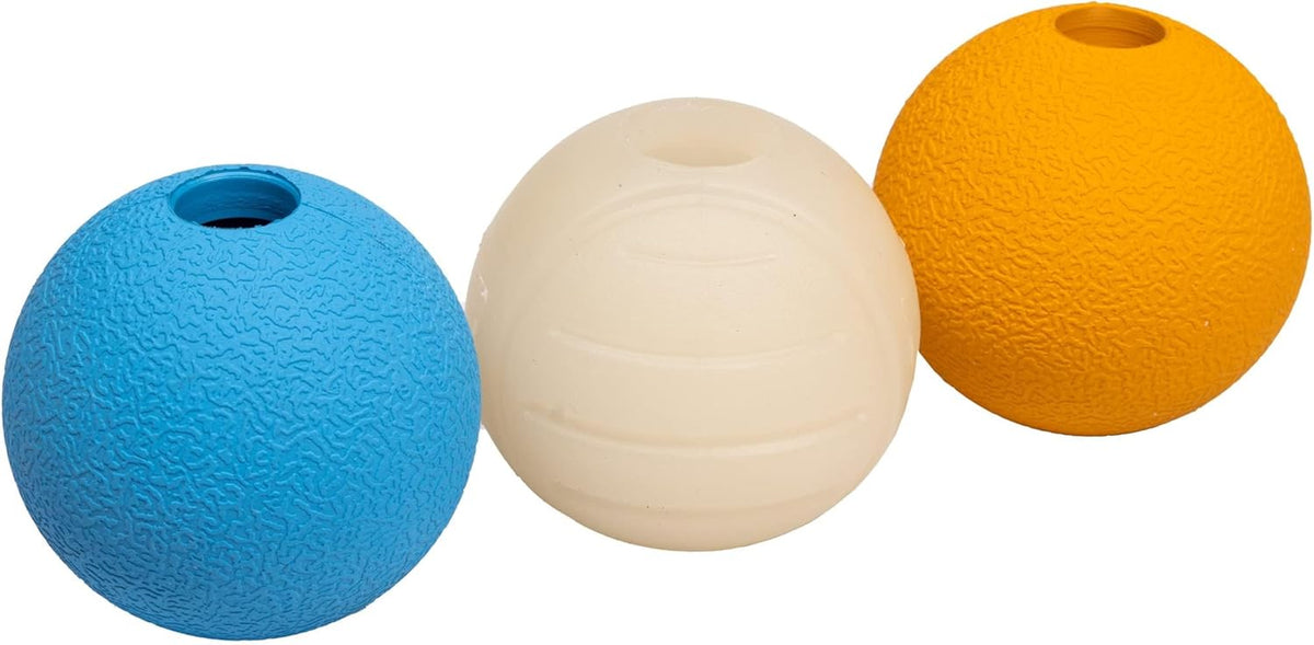 Amazon Basics Dog Toys, Interactive Assorted Rubber Balls, (Pack of 3), 2.5 inch, Blue, Beige