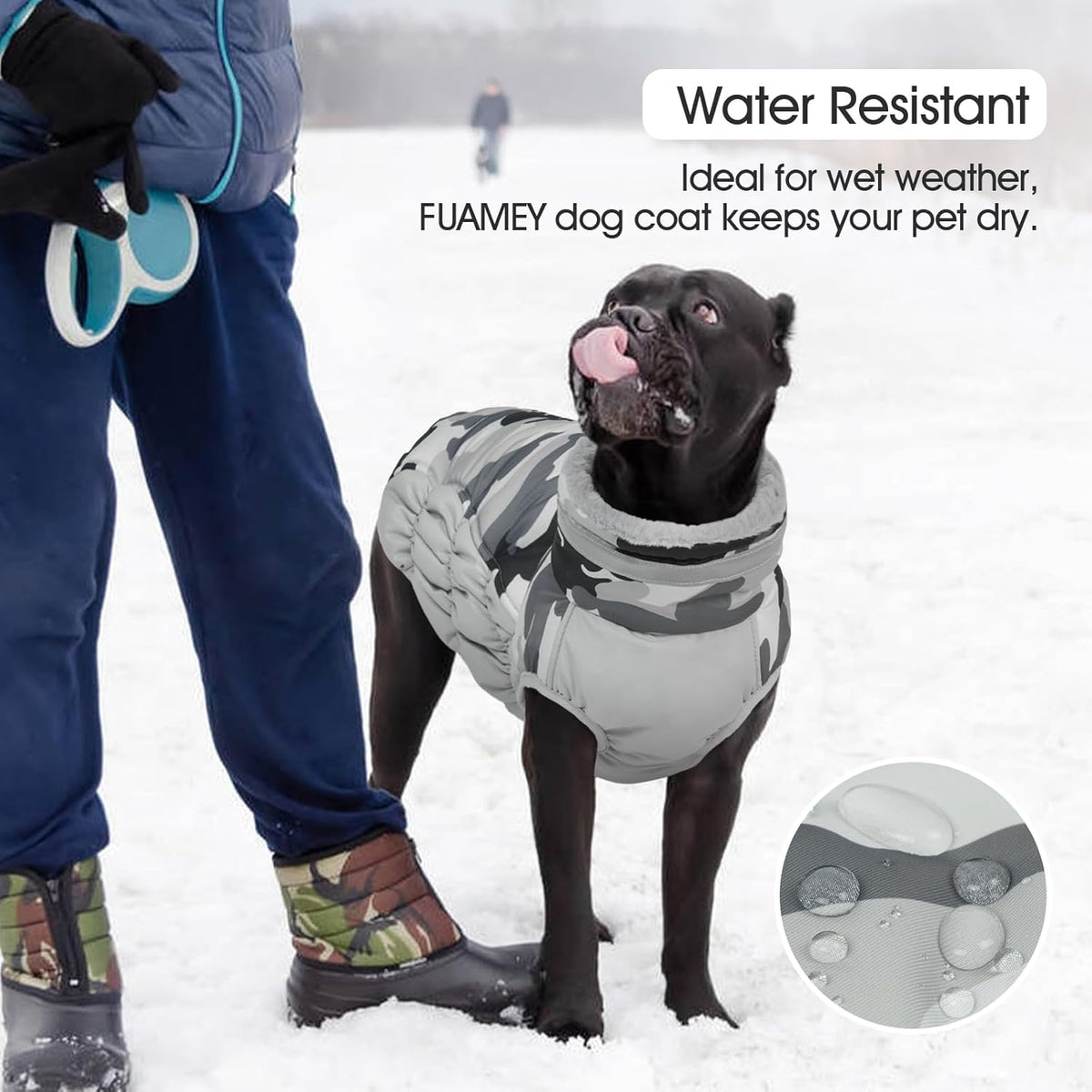 FUAMEY Dog Coat for Large Dogs,Waterproof Dog Winter Jacket with Harness Built in Puppy Cold
