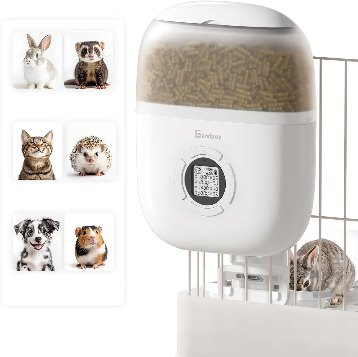 Hanging Rabbit Feeder, Programmable Automatic Pet Feeder with Dry Food Dispenser, Desiccant Bag and