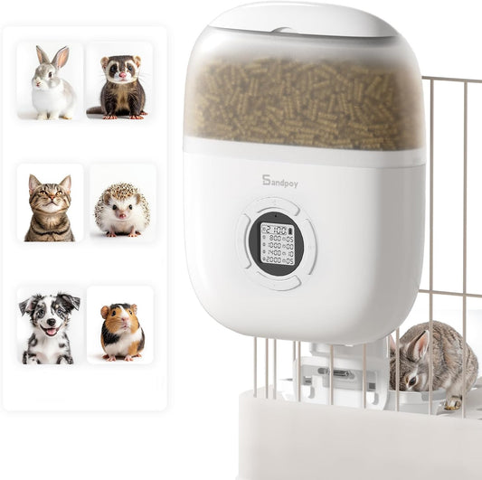 Hanging Rabbit Feeder, Programmable Automatic Pet Feeder with Dry Food Dispenser, Desiccant Bag and
