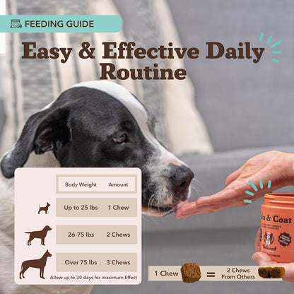 Natural Dog Company Skin & Coat Supplement for Dogs Omega-3 Rich Salmon Oil Chews for Itchy Skin