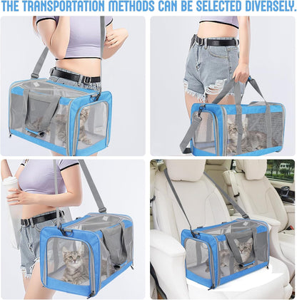Pet Carrier for Large Cats of 20 Lbs, Collapsible Carrier Bag for Big Cat or 2 Kittens,Soft Sided