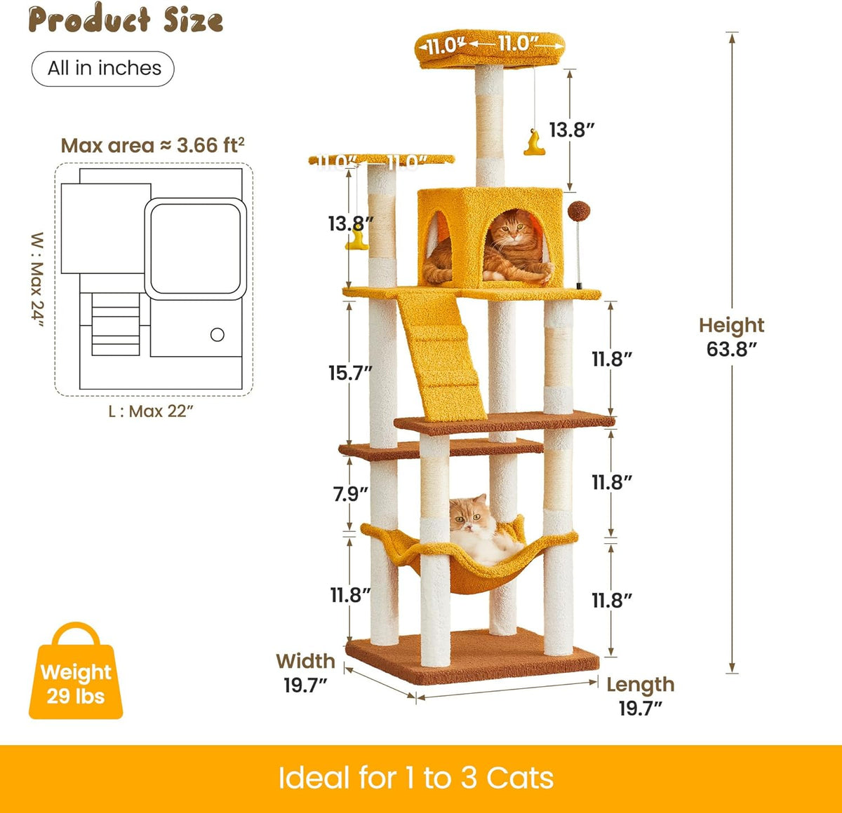 MWPO Cat Tree, 63.8-Inch Cat Tower for Indoor Cats, Multi-Level Cat Condo with 5 Scratching Posts