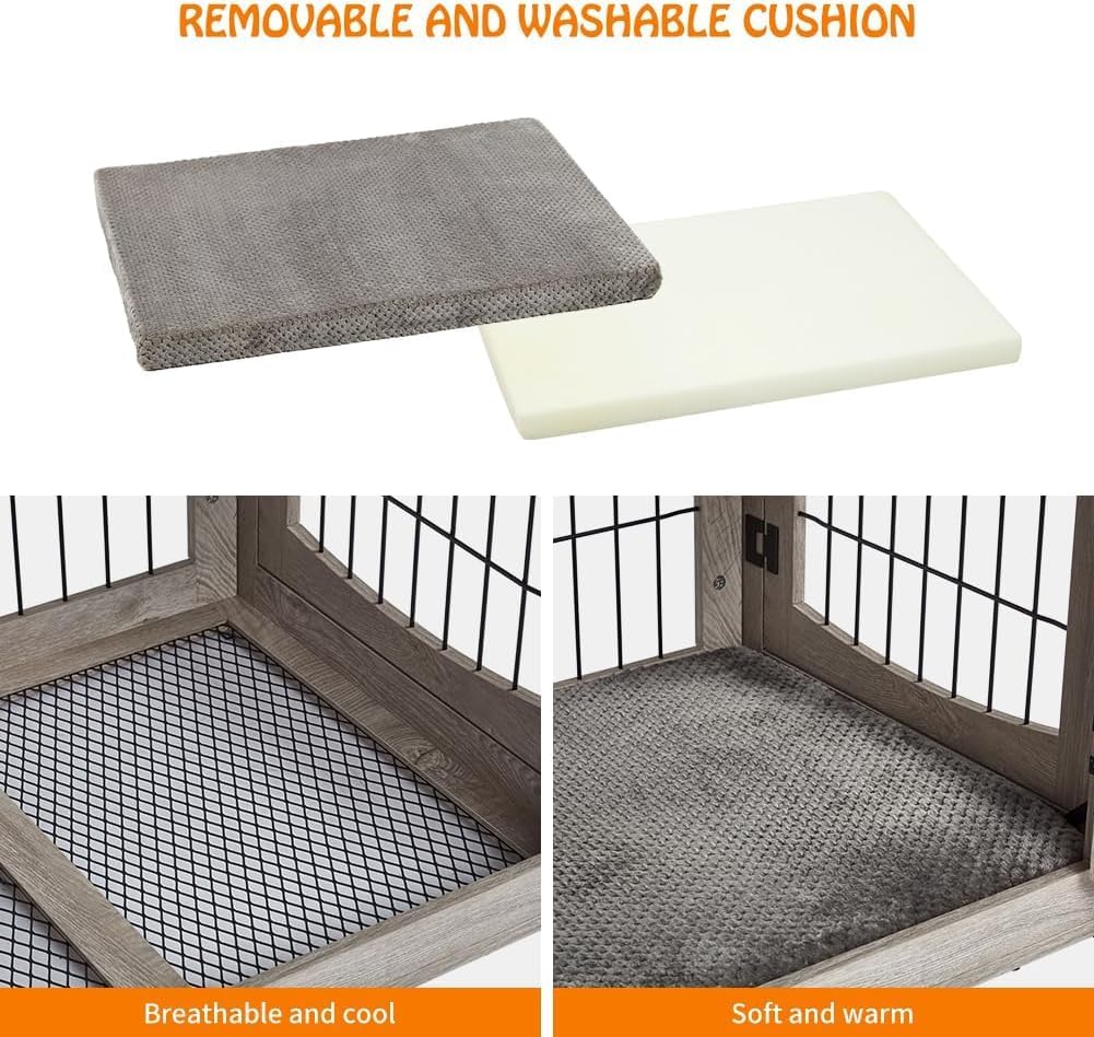 Dog Crate Furniture for Large Dogs, Wooden Dog Kennel Indoor with Double Doors, Dog Cage with