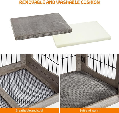 Dog Crate Furniture for Large Dogs, Wooden Dog Kennel Indoor with Double Doors, Dog Cage with