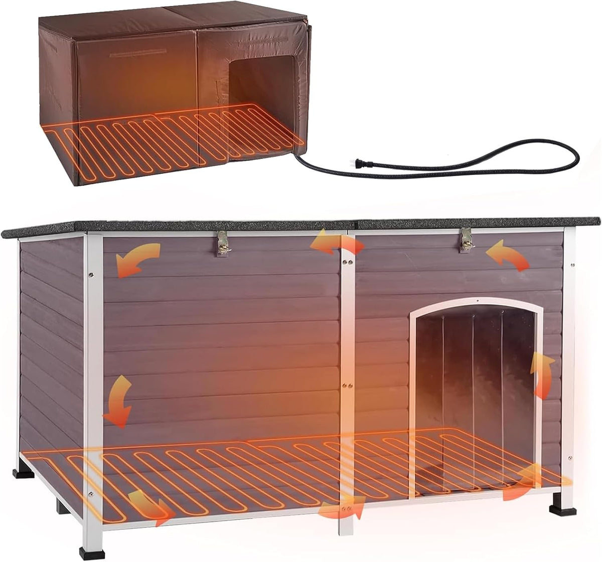Aivituvin Dog House Insulated Outdoor Dog Kennel with Heated Liner for Winter 59" Extra Large