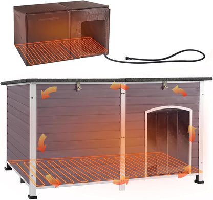 Aivituvin Dog House Insulated Outdoor Dog Kennel with Heated Liner for Winter 59" Extra Large
