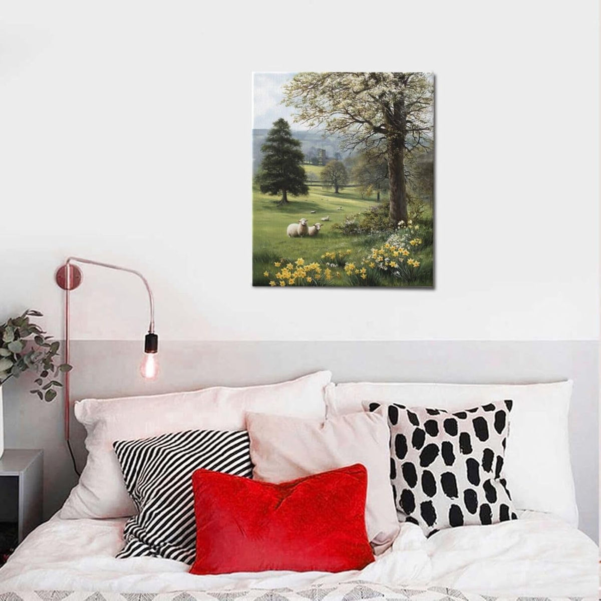 Country Sheep Canvas Wall Decor Farmhouse Rustic Lamb Wildflower Wall Art Nature Countryside