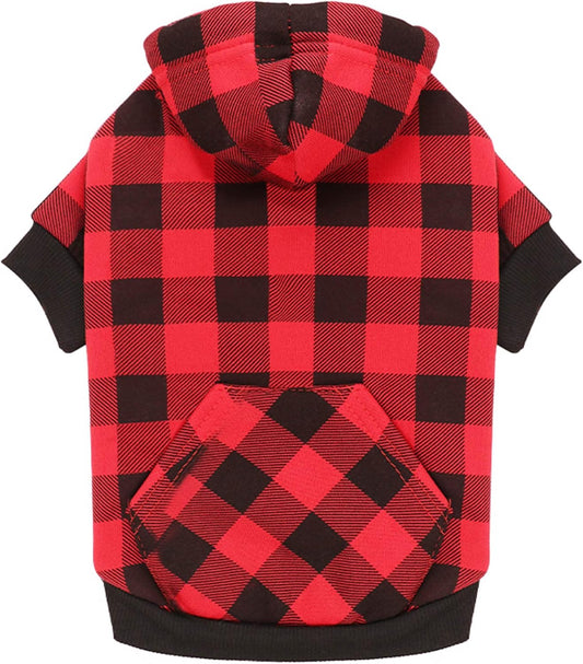 Dog Hoodie Sweater Red Buffalo Plaid Pet Clothes Warm and Soft Breathable Cozy Large Pet Sweater