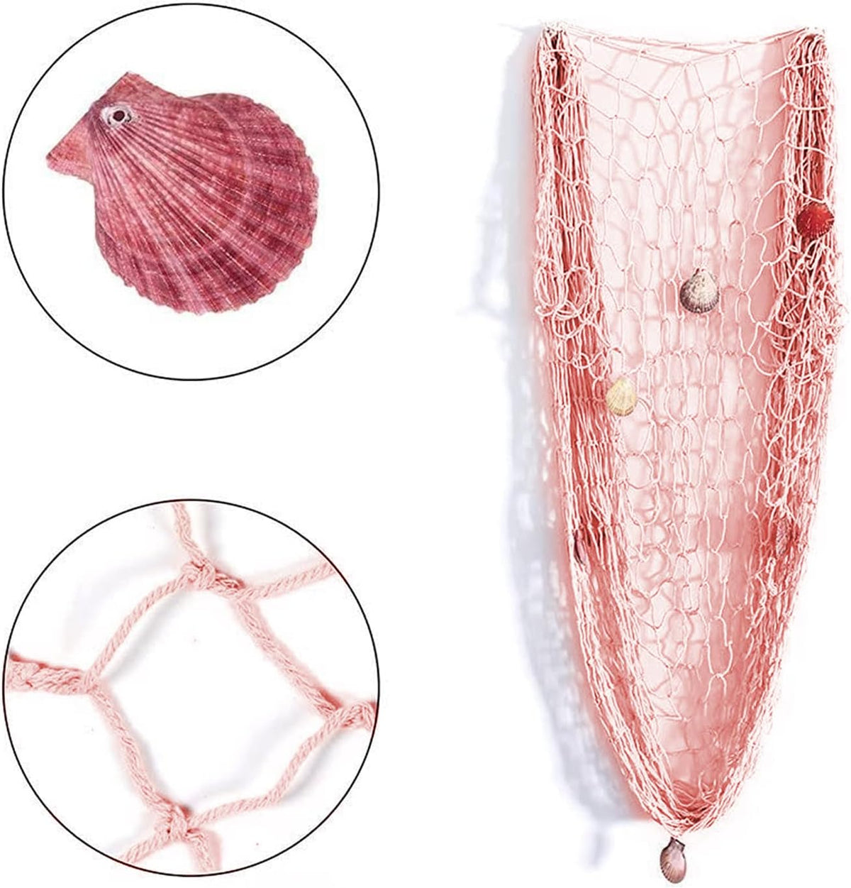 Nature Fish Net Wall Decoration with Shells, Ocean Themed Wall Hangings Fishing Net Party Decor for