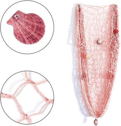 Nature Fish Net Wall Decoration with Shells, Ocean Themed Wall Hangings Fishing Net Party Decor for