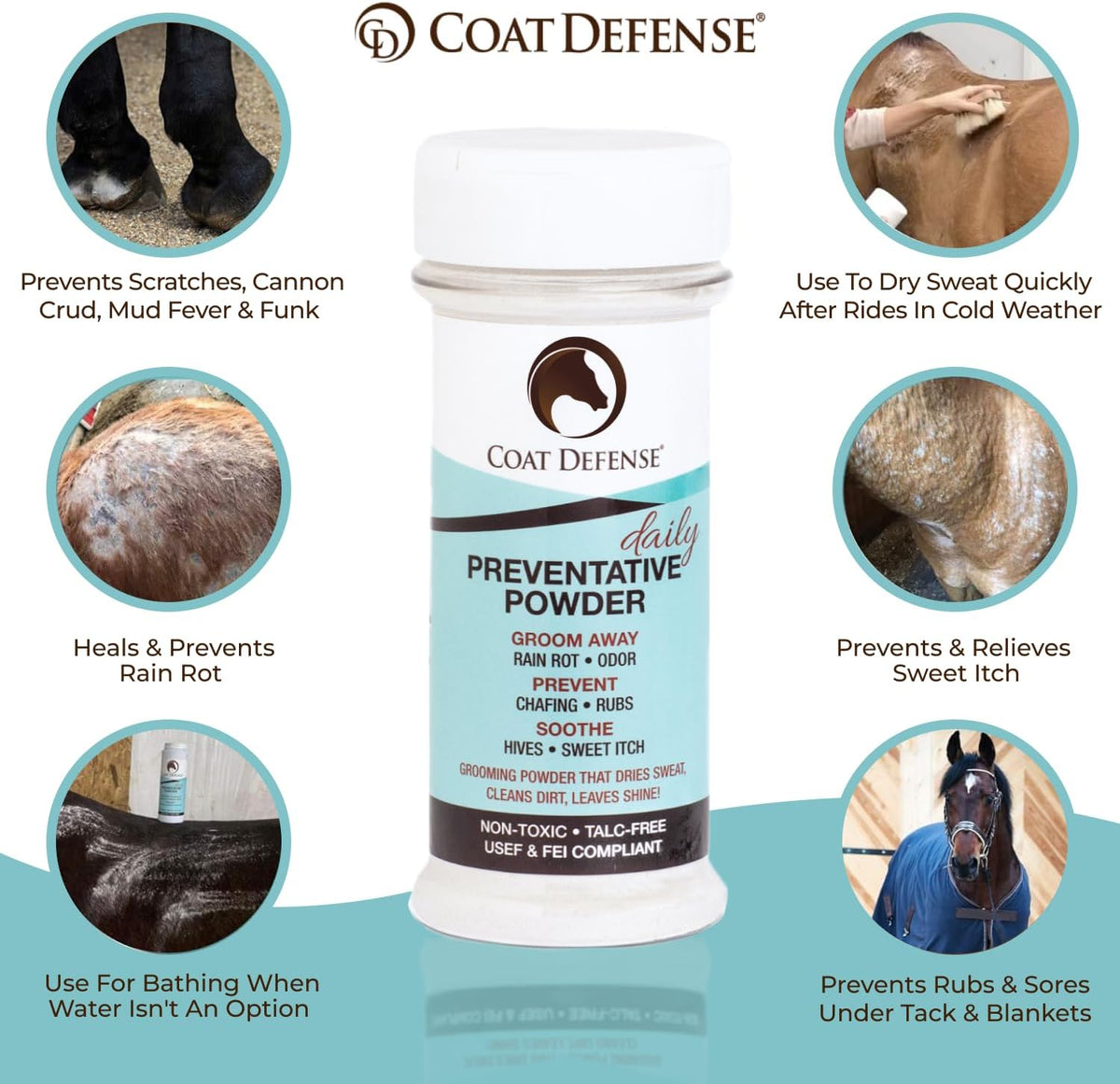 Coat Defense Daily Preventative Powder for Horses - Safe & Effective Equine Sweet Itch, Skin Funk