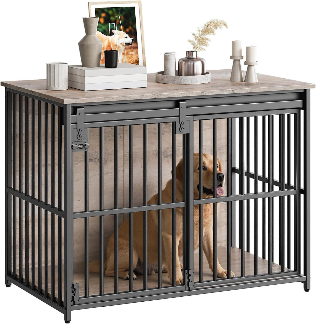 HOOBRO Dog Crate Furniture, 36.6" Heavy Duty Dog Kennel with Sliding Barn Door, Wooden Dog Cage