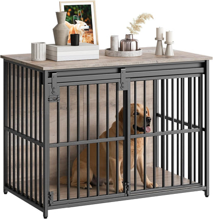 HOOBRO Dog Crate Furniture, 36.6" Heavy Duty Dog Kennel with Sliding Barn Door, Wooden Dog Cage