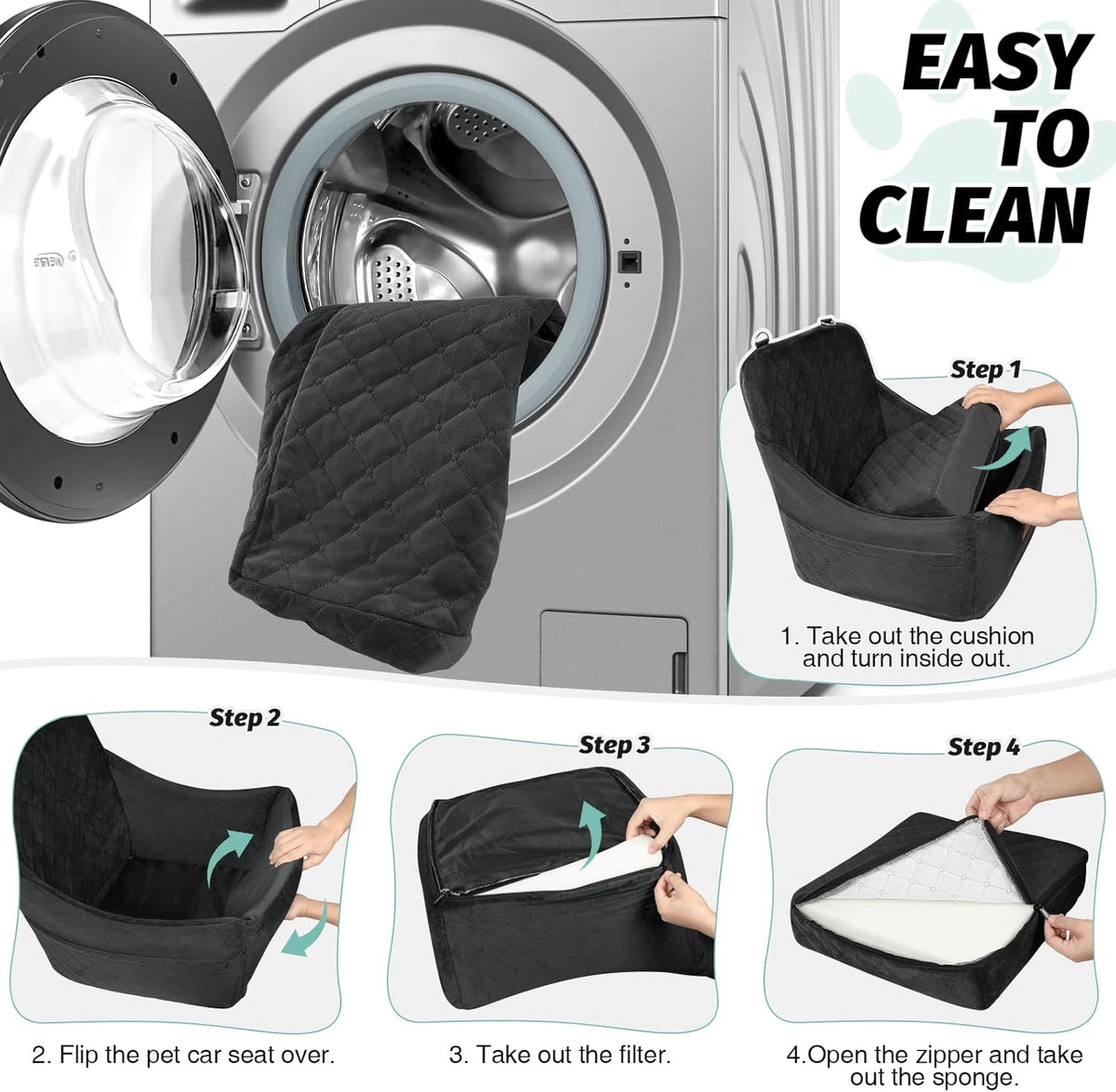 Dog Car Seat for Dogs Up to 35lbs,Fully Detachable and Washable,Memory Foam Covered Soft