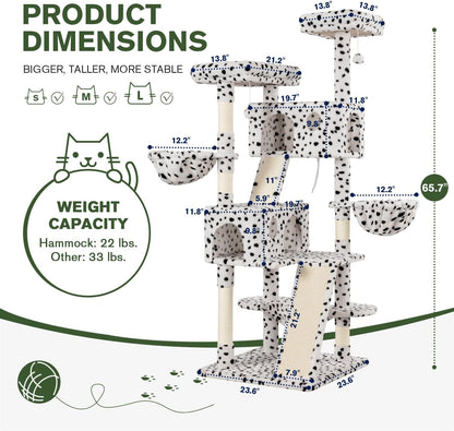 MUTICOR 66 Inches Multi-Level Large Cat Tree Tower for Indoor Big Feline/Cozy Plush