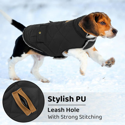 Queenmore Dog Winter Coat Warm Puffer Jacket Waterproof Plush Lining Thermal Cold Weather Vest for