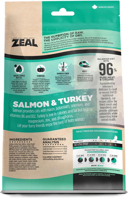 ZEAL Canada Air-Dried Salmon & Turkey Recipe for Cats - Superfood Omega-3 Rich, Dual-Protein, Grain