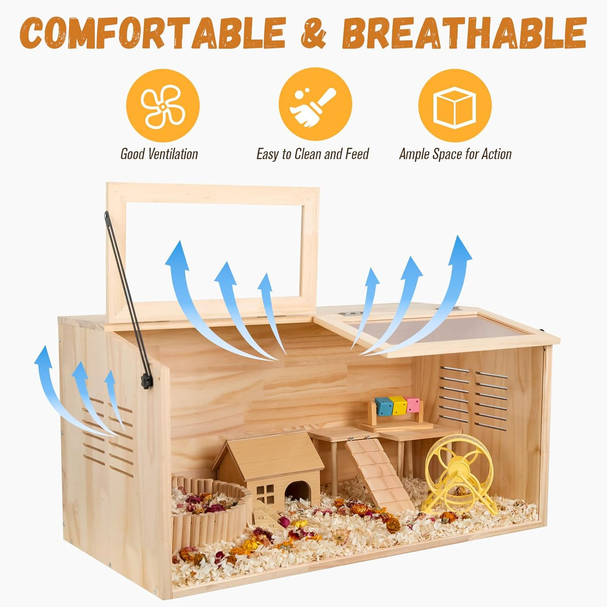 Wooden Hamster Cage,32" Lx16 Wx16 H,Animal Cabinet for Dwarf Syrian Hamsters Degus, Hamster Habitat