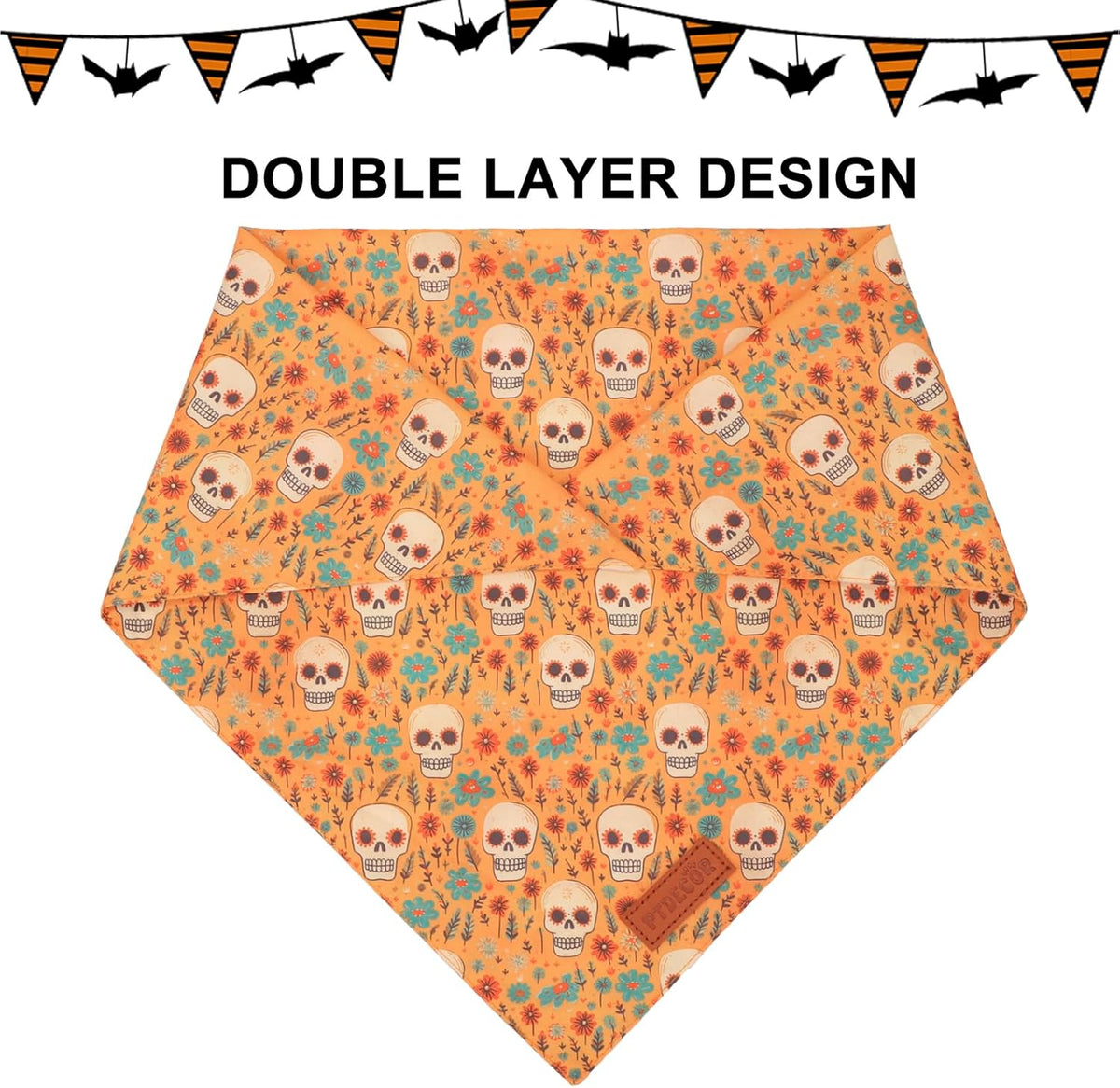 PTDECOR Halloween Dog Bandana, Skeleton Pumpkin Reversible Holiday Dog Scarf, Triangle Halloween