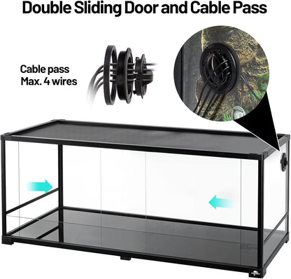 67 Gallon Reptile Tank, Glass Reptiles Terrarium 48" x 18" x 18", Sliding Door, Top Ventilation