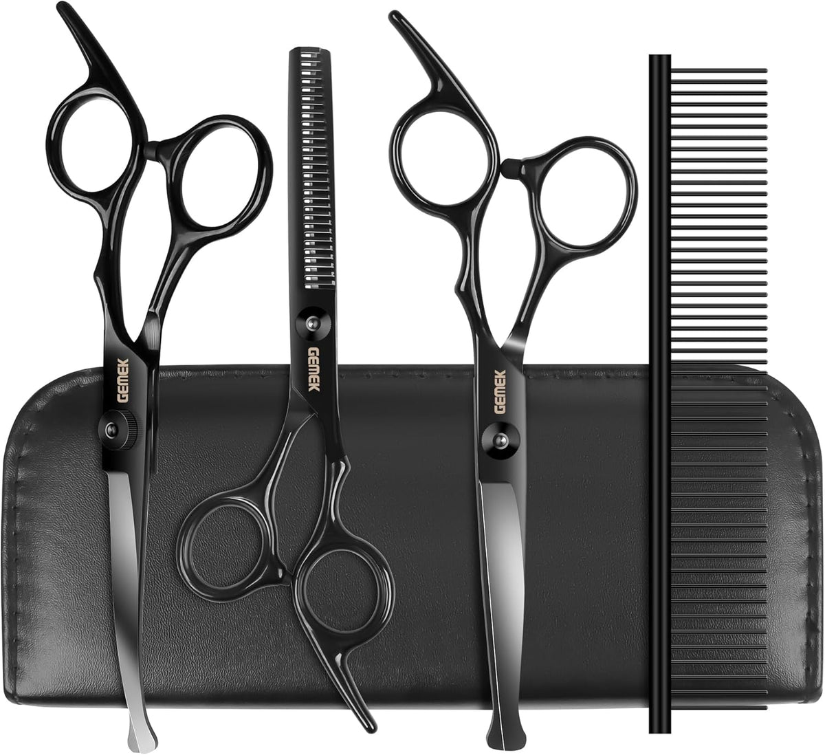 Dog Grooming Scissors Kit with Safety Round Tips, GEMEK Professional 5 in 1 Grooming Scissors for