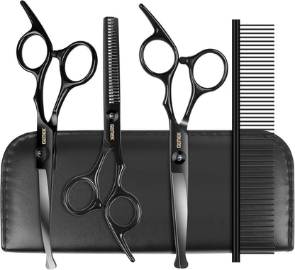 Dog Grooming Scissors Kit with Safety Round Tips, GEMEK Professional 5 in 1 Grooming Scissors for
