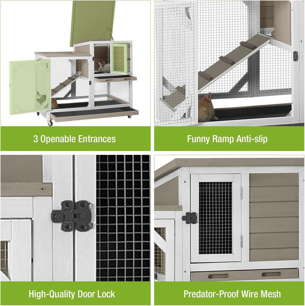 GUTINNEEN 2-Story Rabbit Hutch with Chew-Proof Ramp & Pull-Out Trays - Indoor/Outdoor 39.3" Wooden