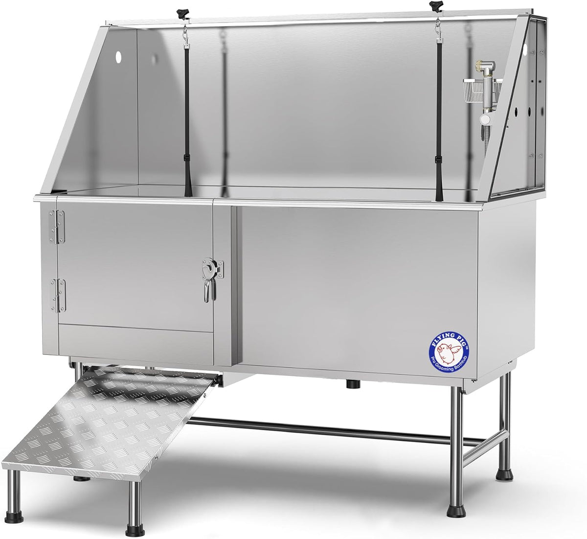 Flying Pig 62" Stainless Steel Pet Dog Grooming Bath Tub with Walk-in Ramp & Accessories (Left