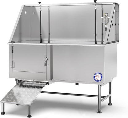 Flying Pig 62" Stainless Steel Pet Dog Grooming Bath Tub with Walk-in Ramp & Accessories (Left