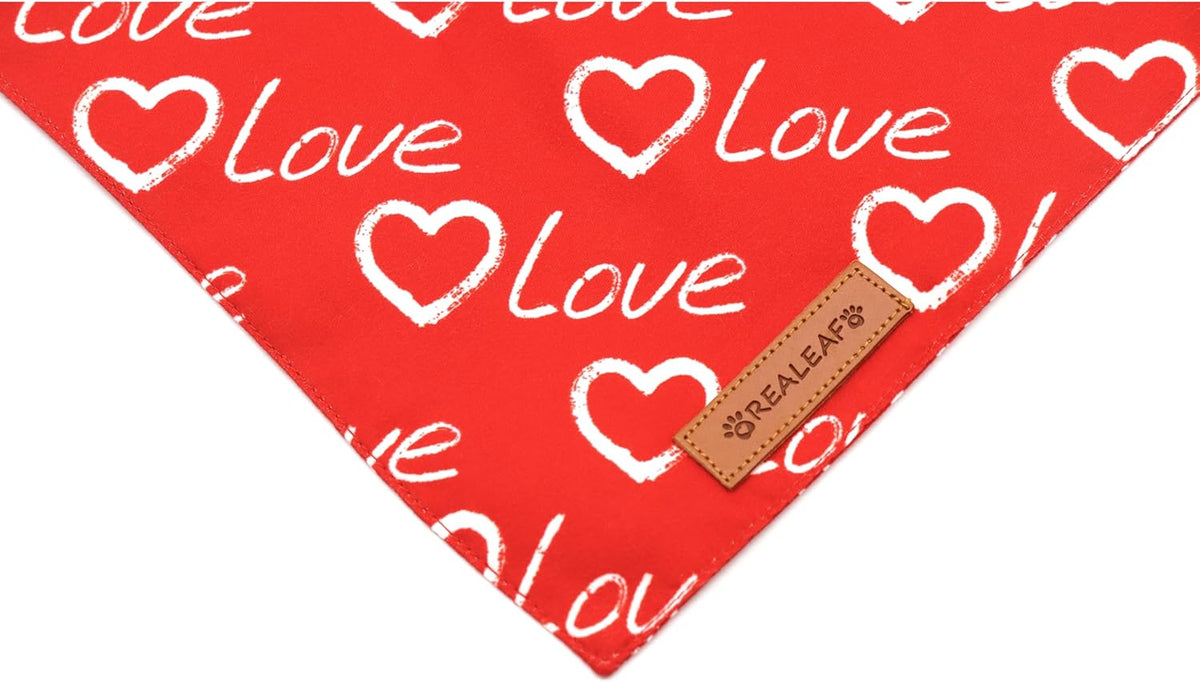 Realeaf Valentines Day Dog Bandanas 2 Pack, Reversible Love Pet Scarf for Boy and Girl, Premium