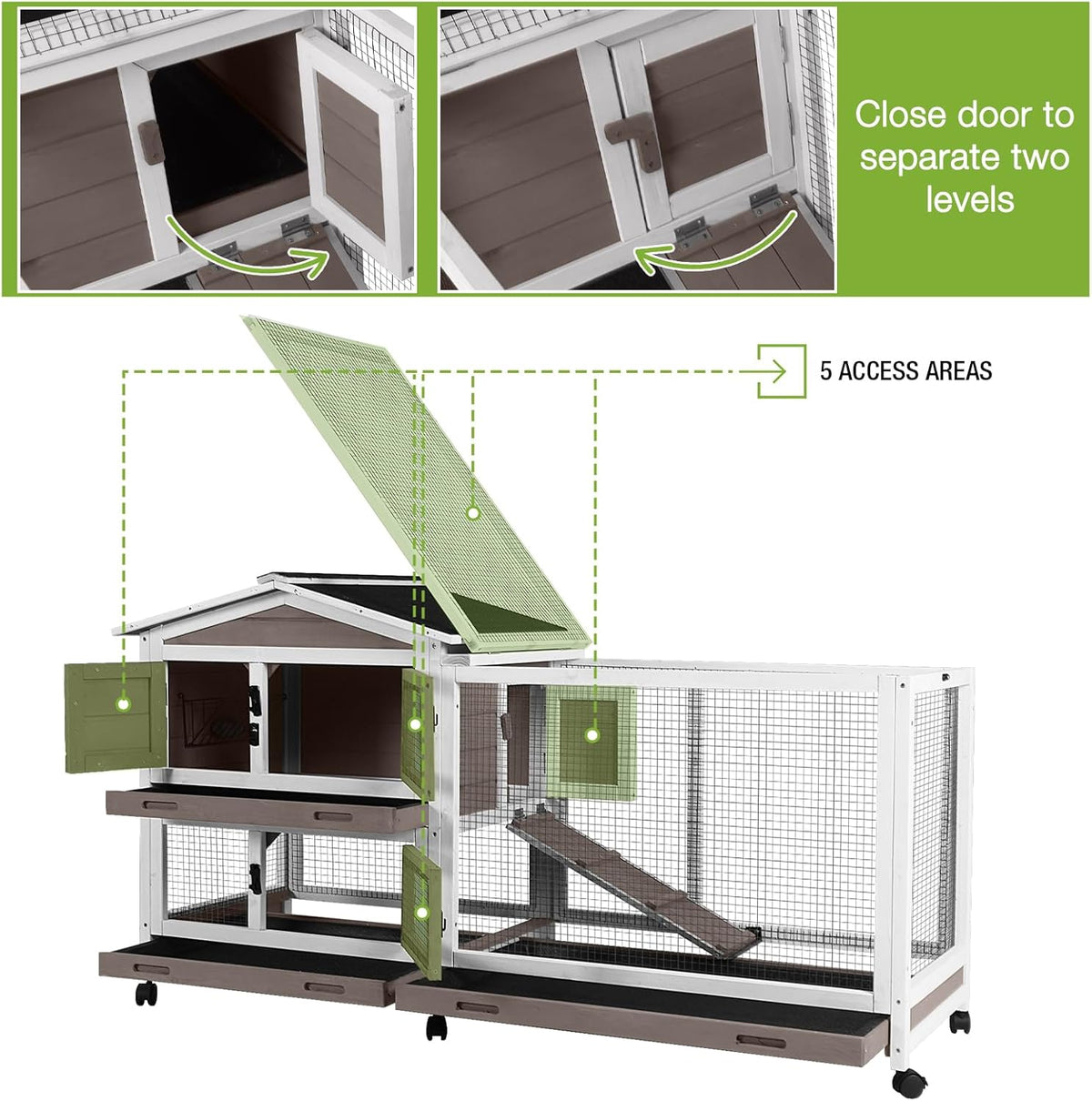 GUTINNEEN Rabbit Cage Indoor Bunny Hutch with Chew-Proof Ramp - 2 Story Guinea Pig Cages Outdoor
