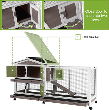 GUTINNEEN Rabbit Cage Indoor Bunny Hutch with Chew-Proof Ramp - 2 Story Guinea Pig Cages Outdoor