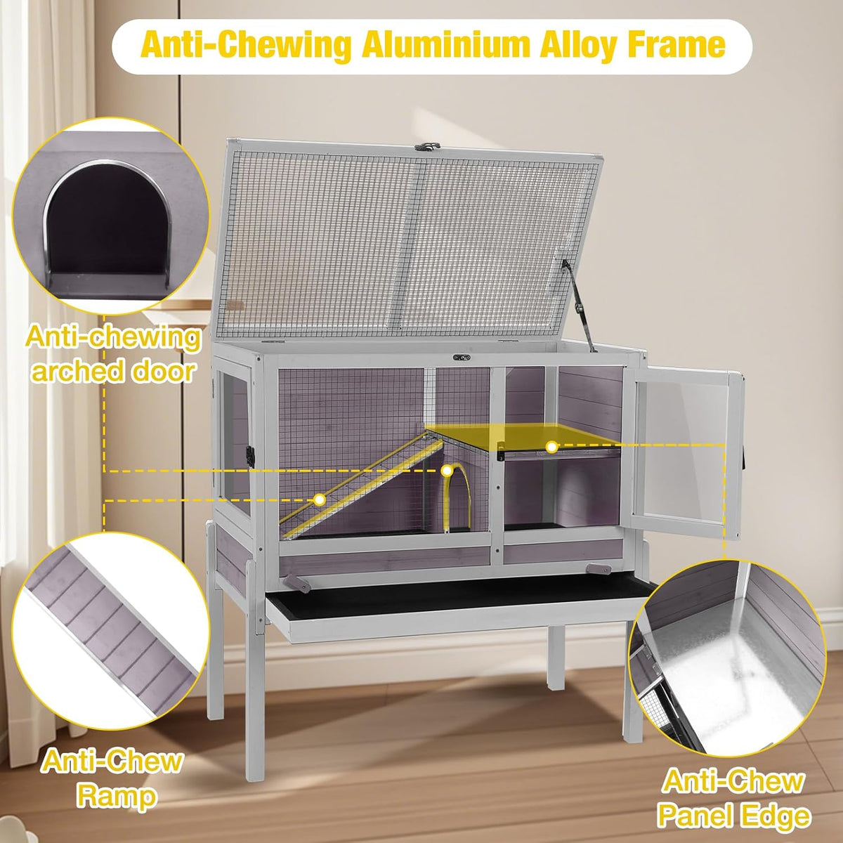 Aivituvin 2-Story Rabbit Hutch with Anti-Chew Ramp & Zinc Sheet - 36.6" Indoor Guinea Pig Cage