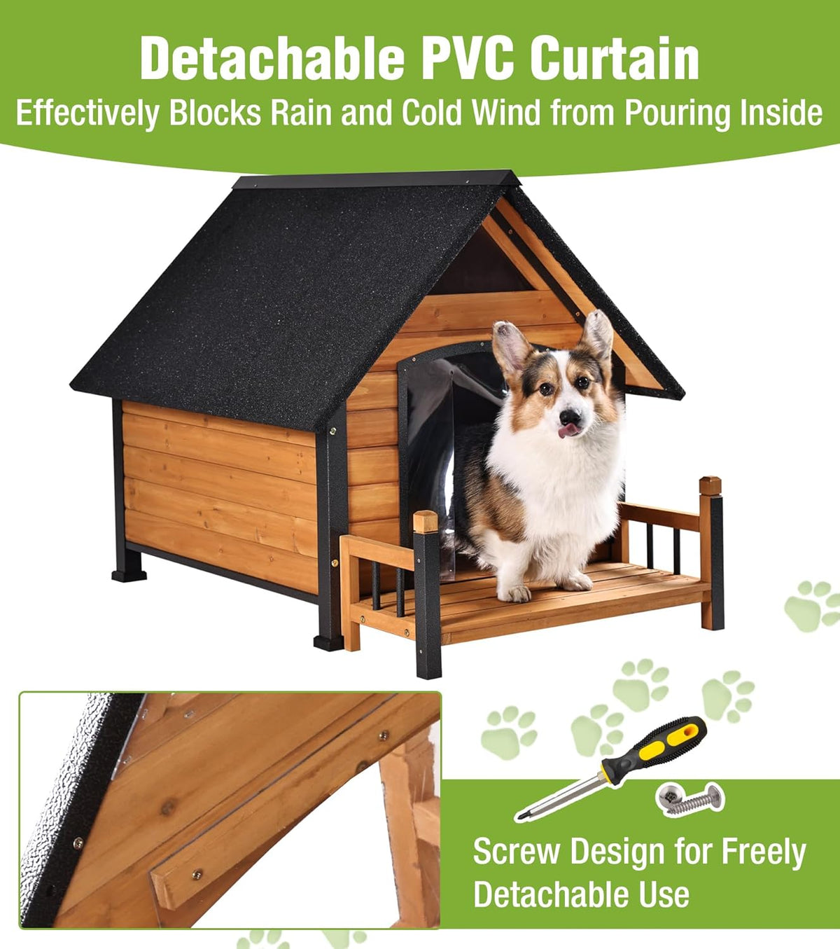 GUTINNEEN Dog House Outdoor Weatherproof with Porch, Puppy Shelter Indoor with Anti-Bite Design