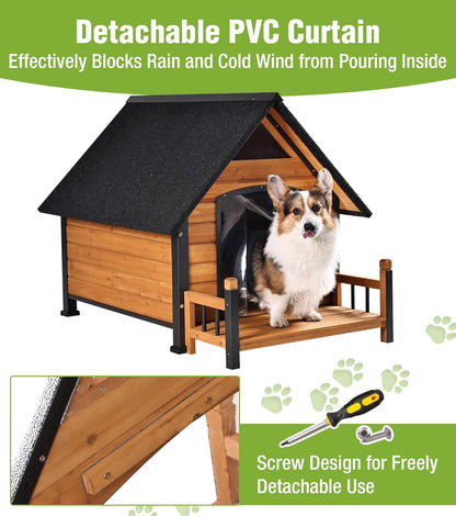 GUTINNEEN Dog House Outdoor Weatherproof with Porch, Puppy Shelter Indoor with Anti-Bite Design