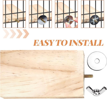 BILLIOTEAM 4-Size Bird Platforms with Wood Perches and Stand Boards - Habitat Cage Corner Shelves