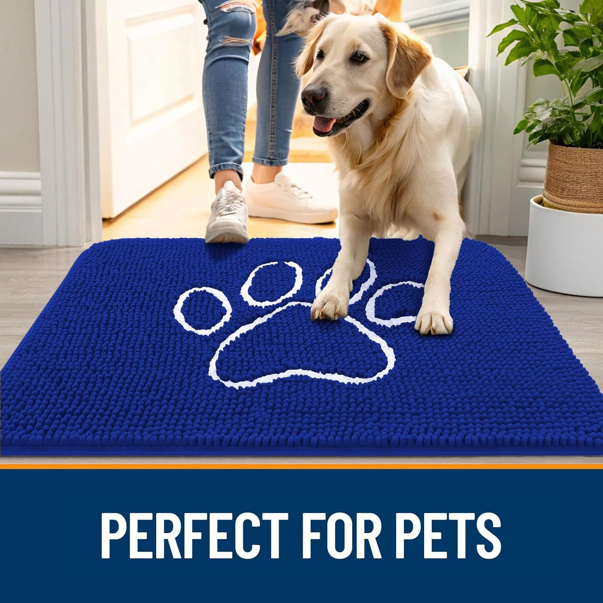 OLANLY Door Mat for Muddy Dog Paws 30x20, Ultra Absorbent Chenille Mud Doormat with Paw Print