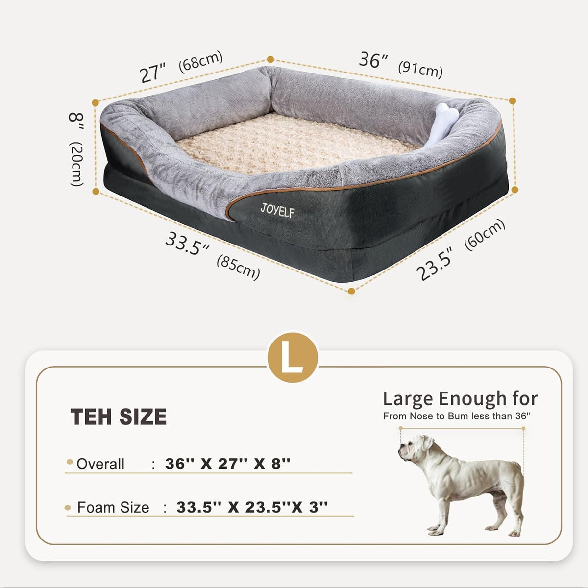 JOYELF Large Memory Foam Dog Bed, Orthopedic Dog Bed & Sofa with Removable Washable Cover and