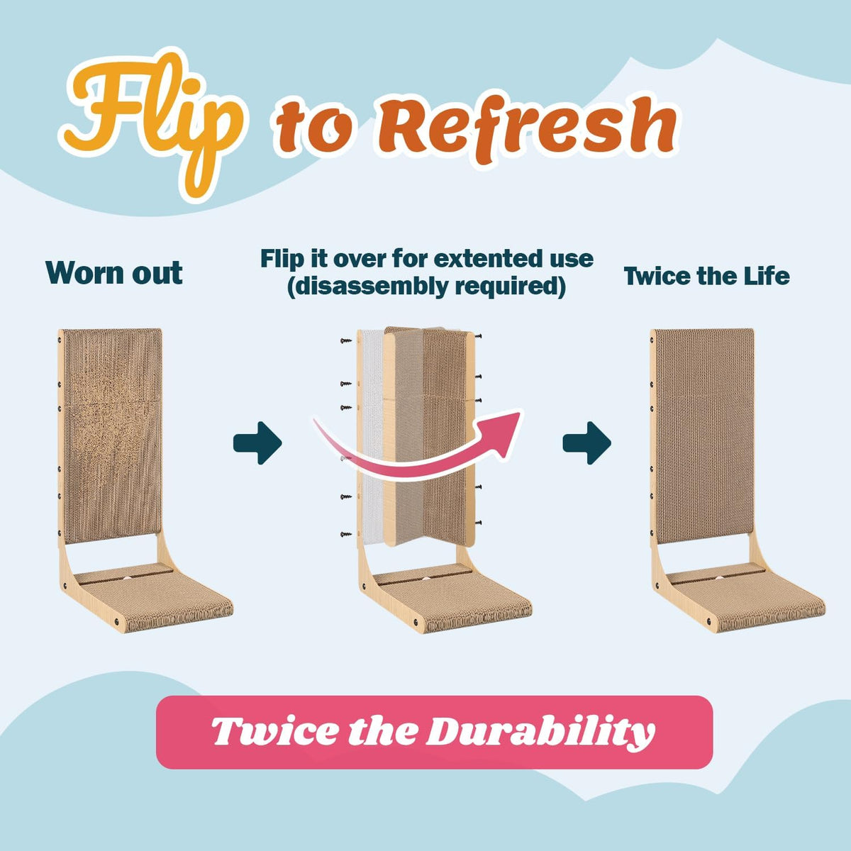 2-Pack Cat Scratching Board, 25.6'' Tall Cardboard L Shape Vertical Cat Scratchers for Indoor Cats