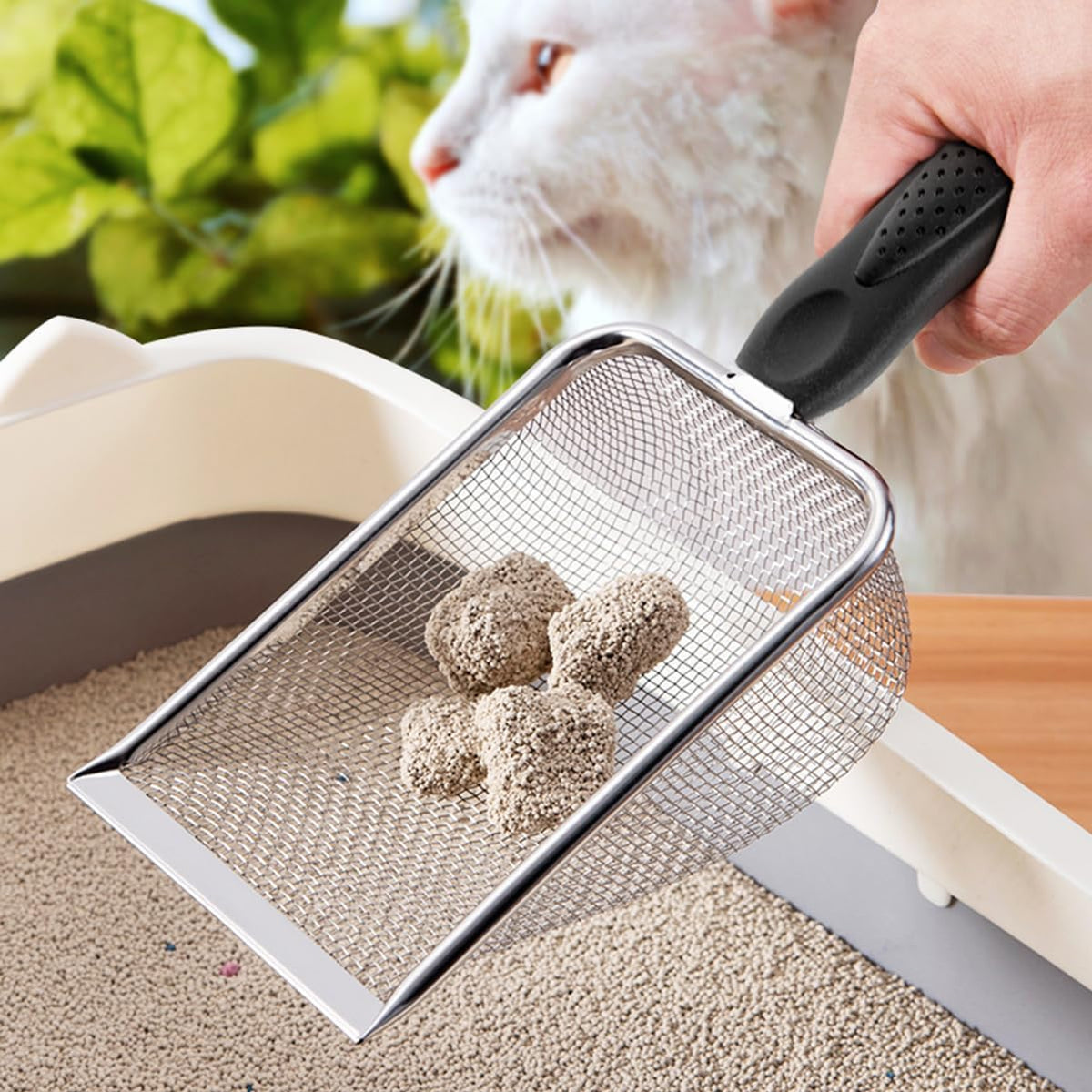 Metal Cat Litter Scoop,Sturdy Litter Cleaner Corner Shovel,Stainless Steel Mesh Litter Shovel,Easy