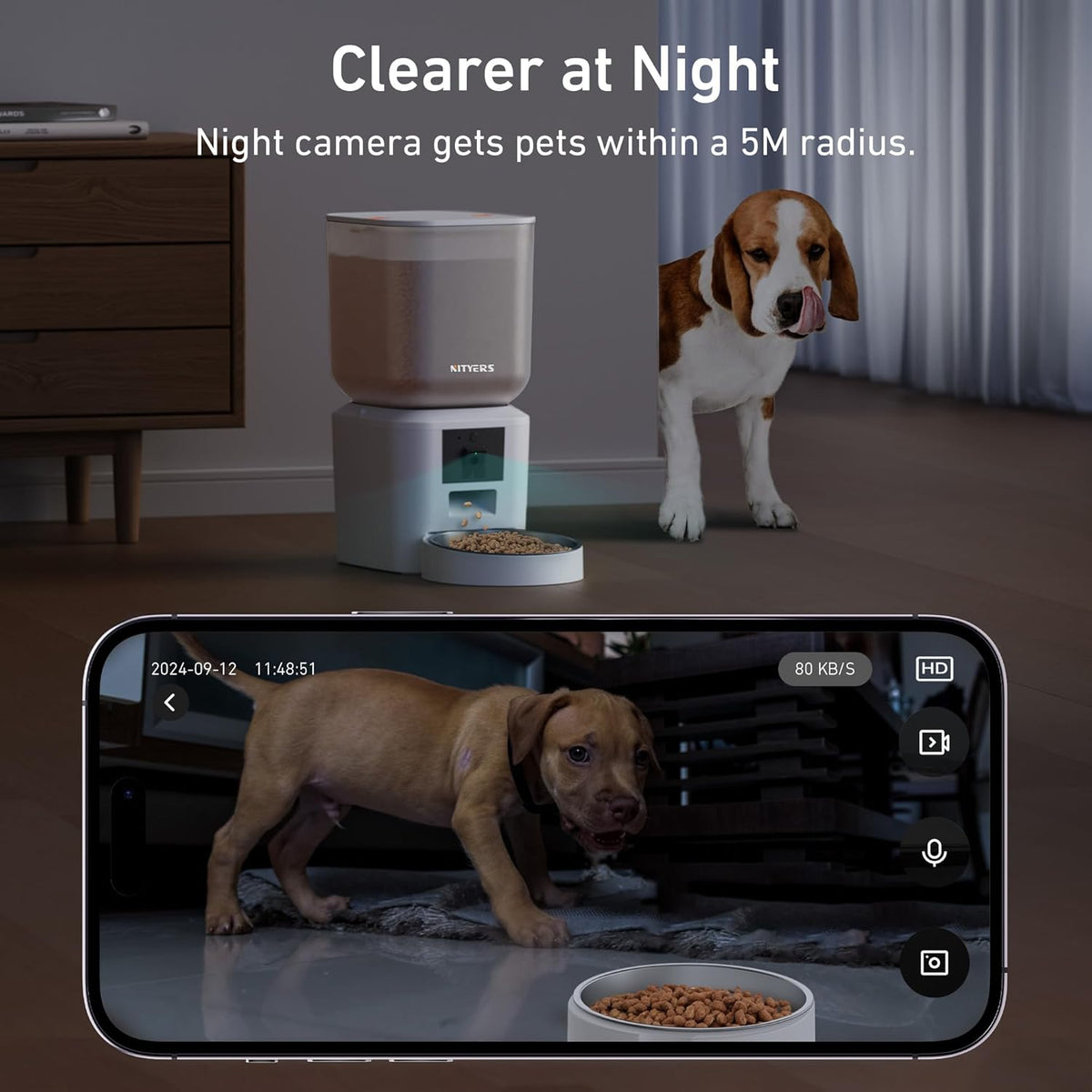 Automatic Dog & Cat Feeder with Camera & WiFi – 8L/34 Cups, 1080P Night Vision, 2.4 & 5G WiFi
