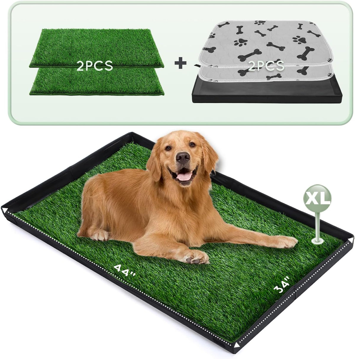 Dog Grass Pad with Foldable Dog Litter Box,Extra Large Liner Base for Balcony，Ultra-Absorbent
