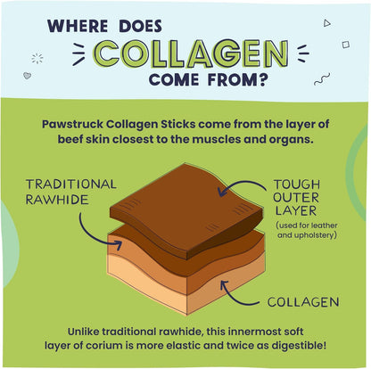 Pawstruck Natural 5-7" Beef Collagen Sticks for Dogs – Long-Lasting Rawhide Alternative, High