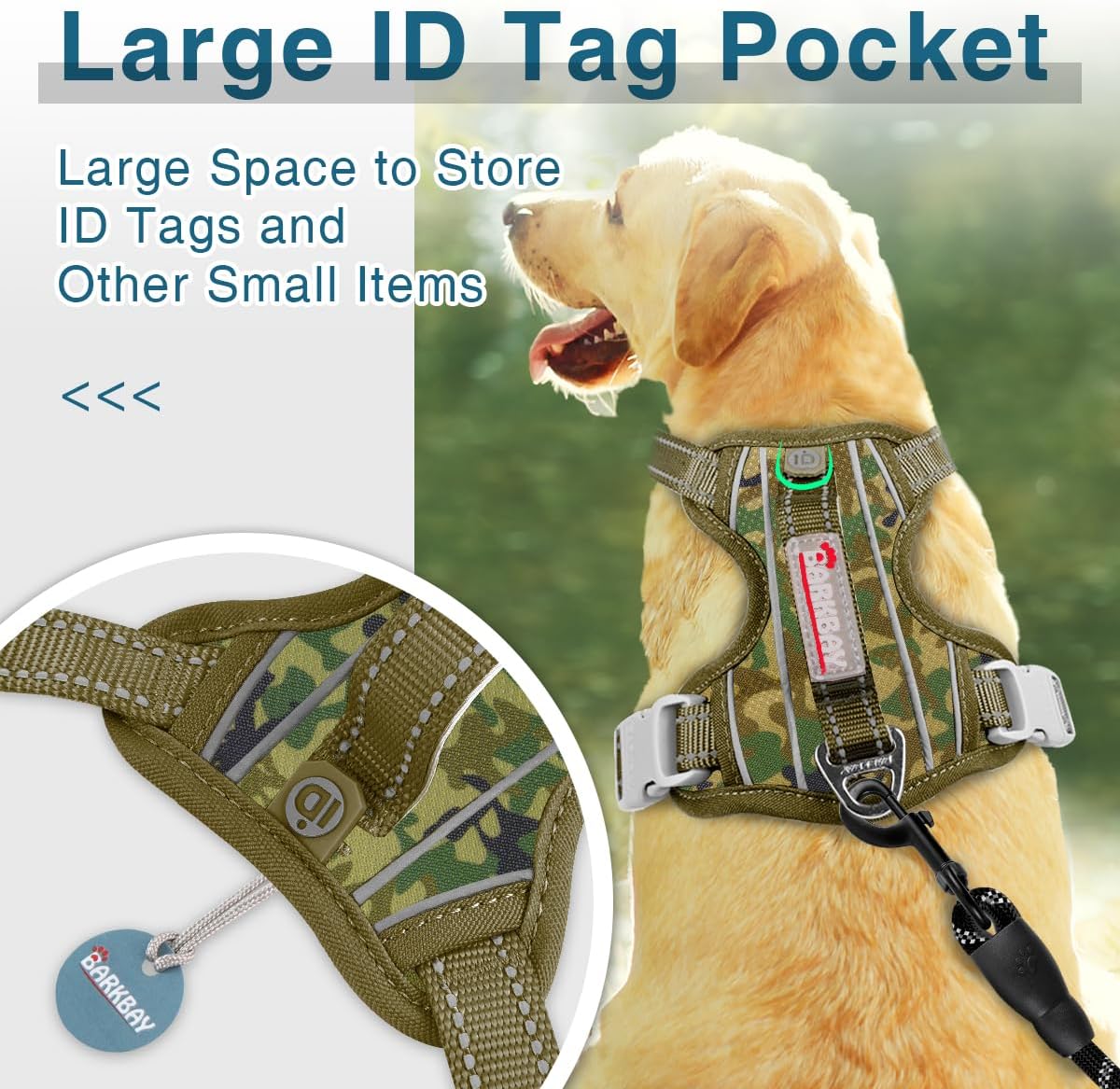 BARKBAY Dog Harness No Pull with ID Tag Pocket - Heavy Duty, Reflective, Easy Control for Large
