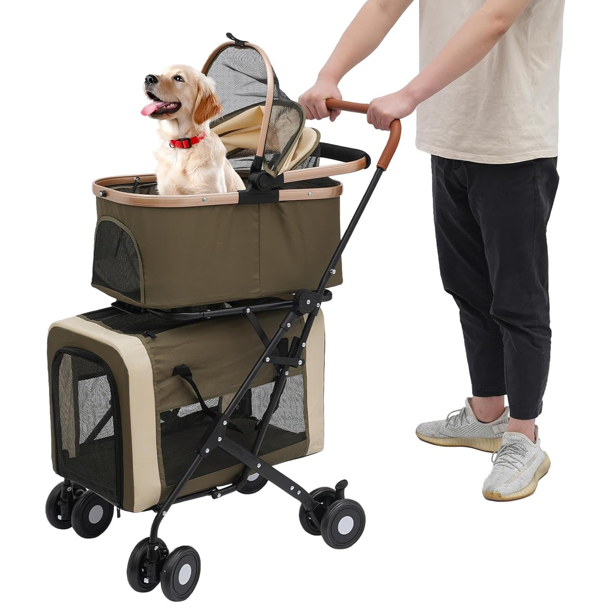 Foldable Pet Stroller for Small & Medium Dogs, Double Dog & Cat Stroller with 3-in-1 Travel System