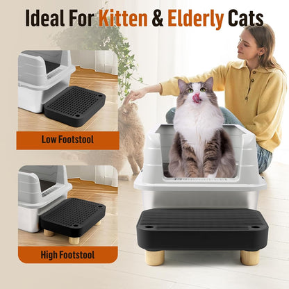 Cat Litter Box Step Ramp, Cat Litter Catcher Mat with Wooden Feet, Filter Function, Cat Pedal Stool